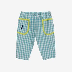Bobo Choses Blue Checkered Pants with Neon Yellow Trim